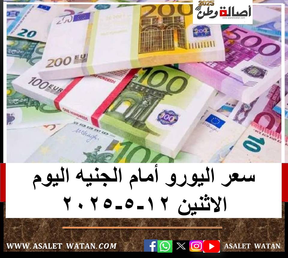 سعر اليورو أمام الجنيه اليوم الاثنين 12-5-2025