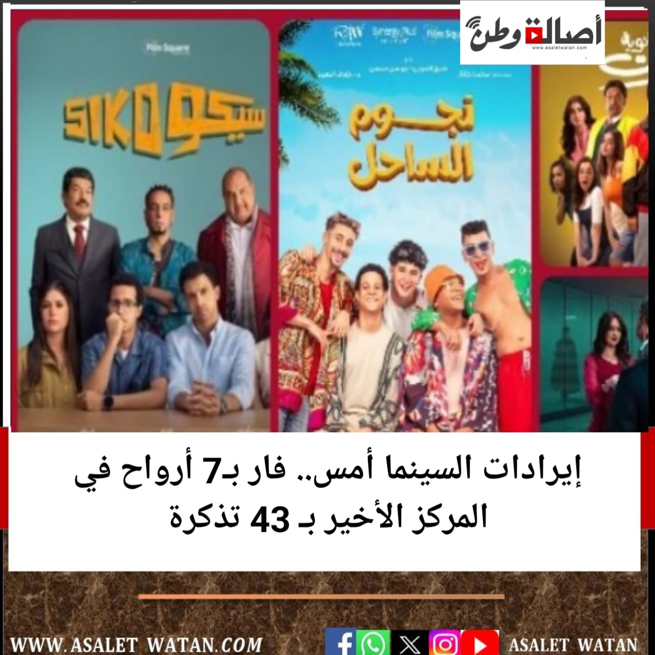 إيرادات السينما أمس.. فار بـ7 أرواح في المركز الأخير بـ 43 تذكرة