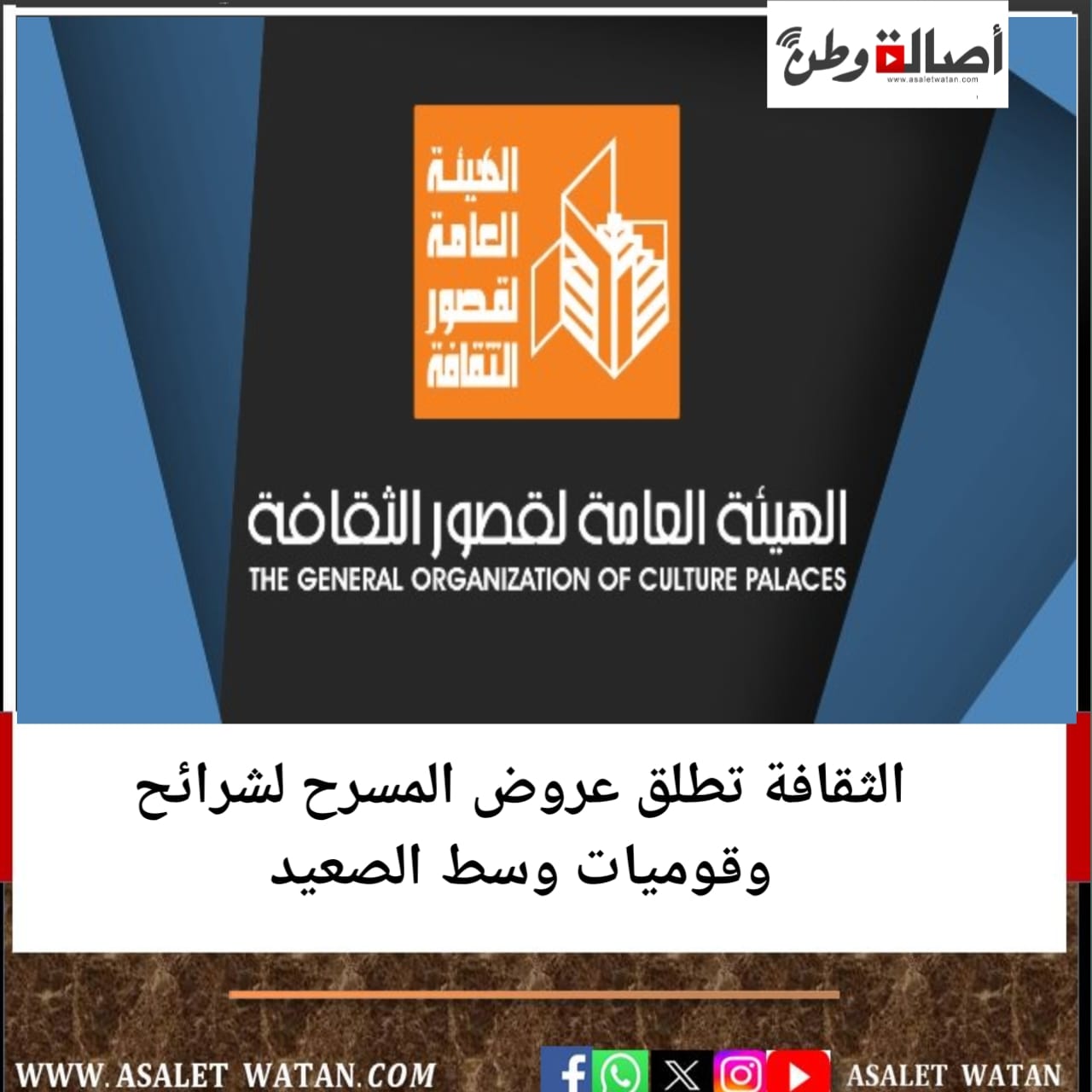 الثقافة تطلق عروض المسرح لشرائح وقوميات وسط الصعيد