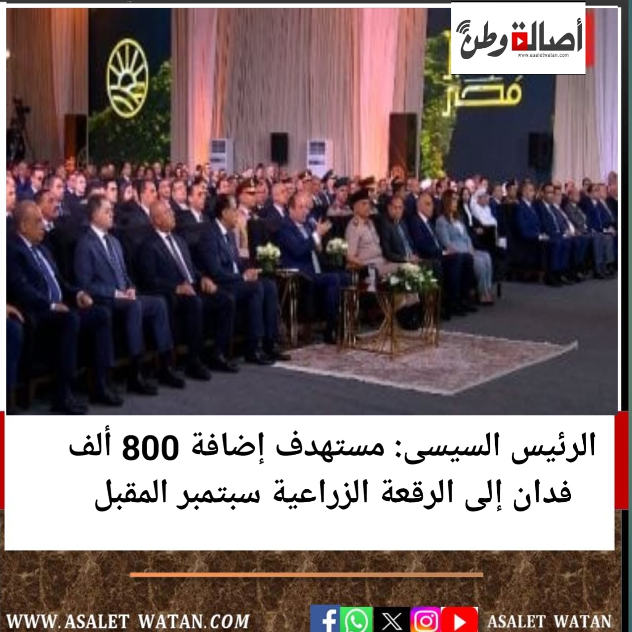 الرئيس السيسى: مستهدف إضافة 800 ألف فدان إلى الرقعة الزراعية سبتمبر المقبل
