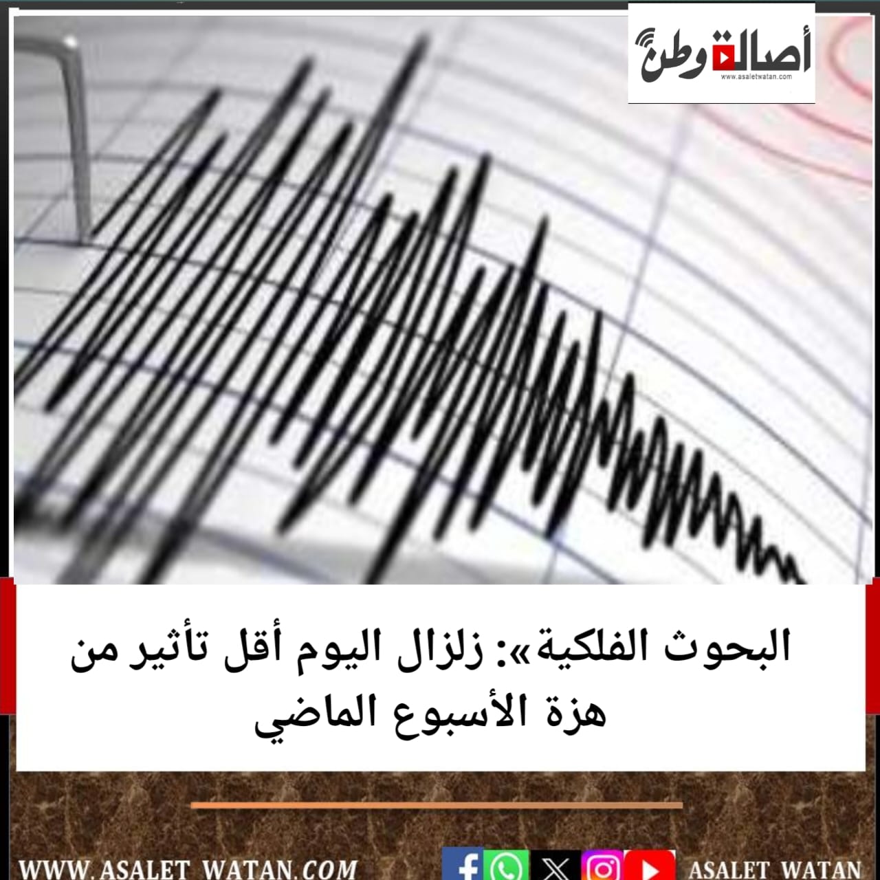 البحوث الفلكية»: زلزال اليوم أقل تأثير من هزة الأسبوع الماضي