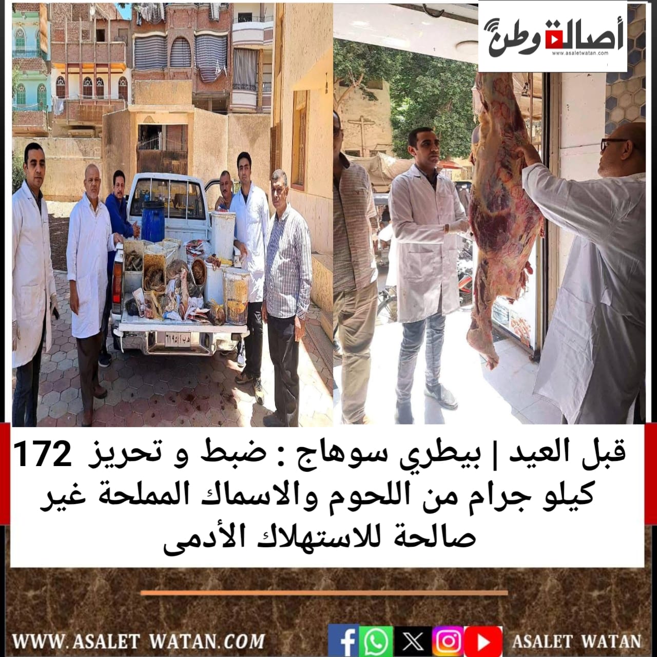 قبل العيد | بيطري سوهاج : ضبط و تحريز 172 كيلو جرام من اللحوم والاسماك المملحة غير صالحة للاستهلاك الأدمى