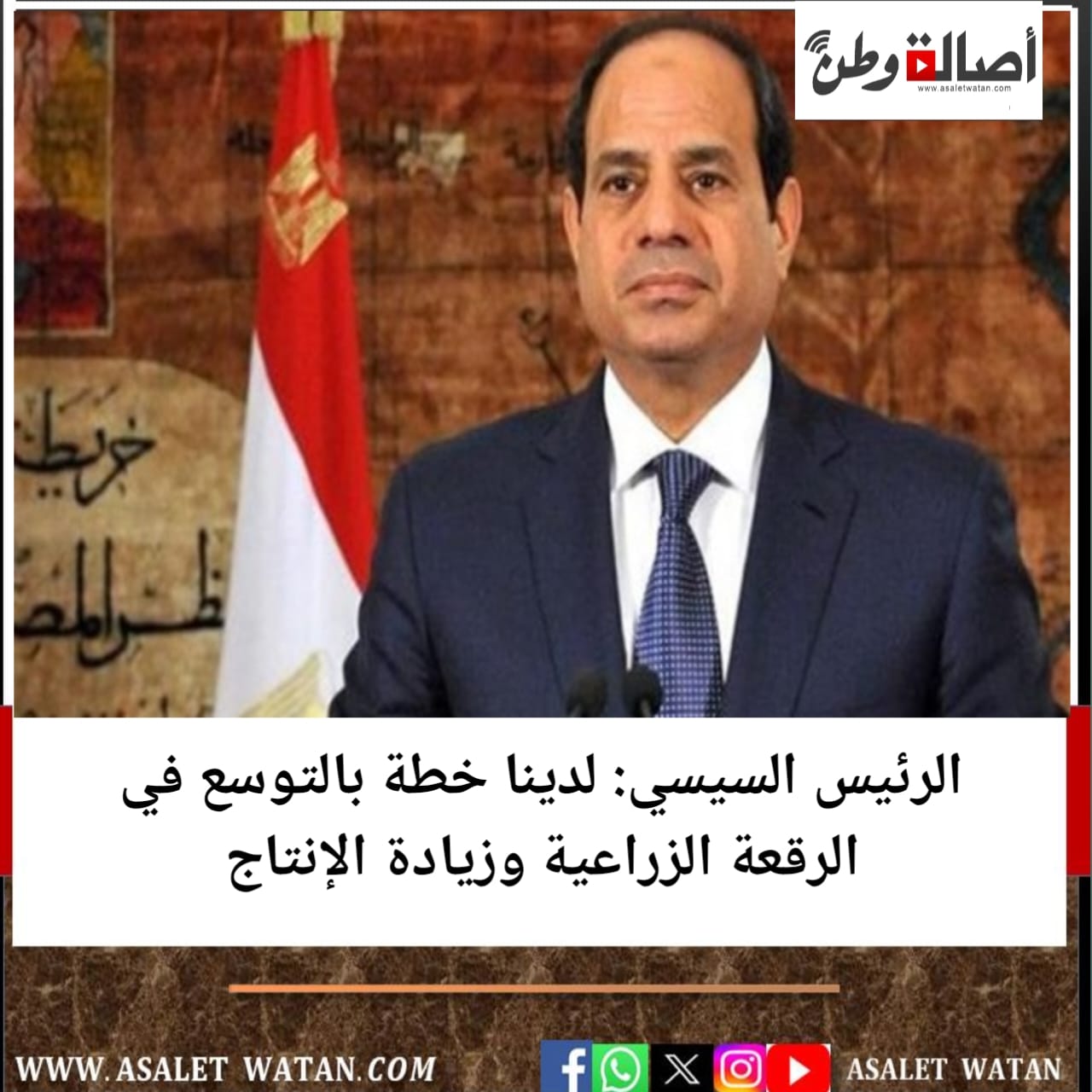 الرئيس السيسي: لدينا خطة بالتوسع في الرقعة الزراعية وزيادة الإنتاج