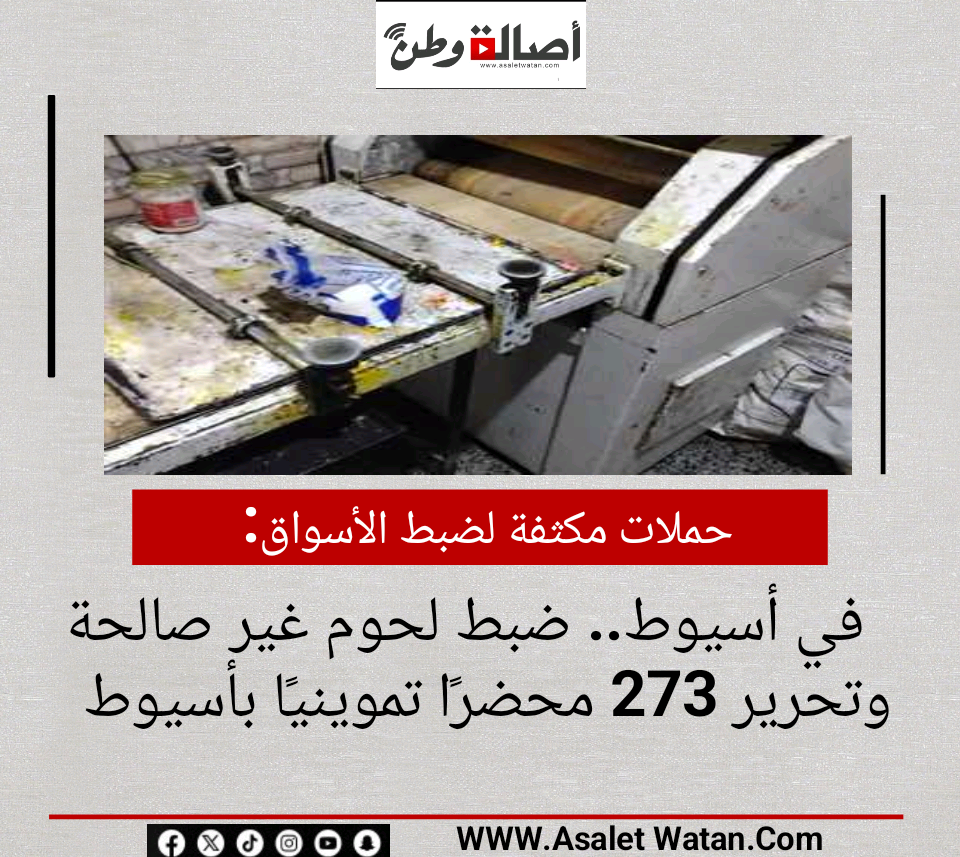 حملات مكثفة لضبط الأسواق في أسيوط.. ضبط لحوم غير صالحة وتحرير 273 محضرًا تموينيًا بأسيوط