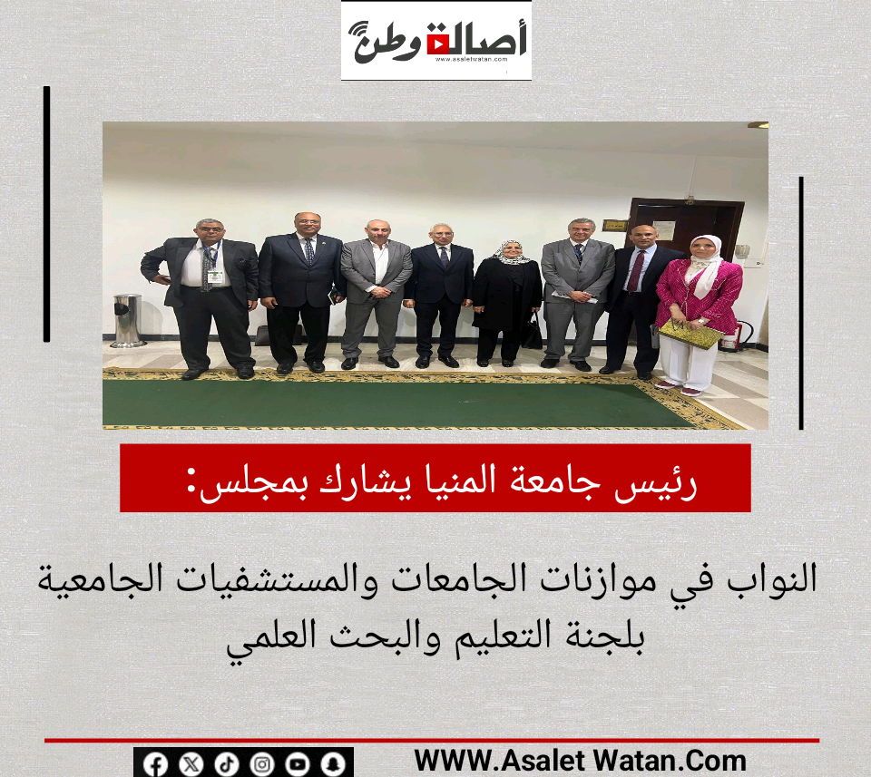 رئيس جامعة المنيا يشارك بمجلس النواب في موازنات الجامعات والمستشفيات الجامعية بلجنة التعليم والبحث العلمي