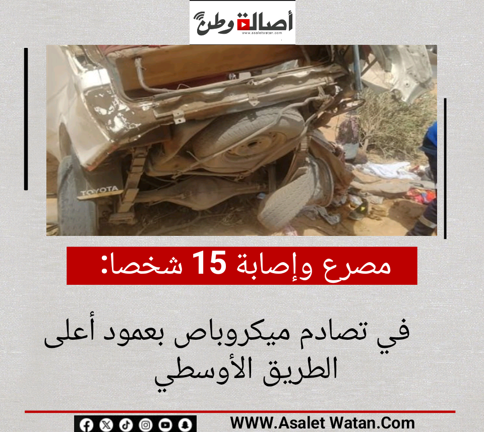مصرع وإصابة 15 شخصا في تصادم ميكروباص بعمود أعلى الطريق الأوسطي