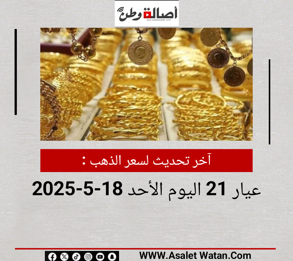 آخر تحديث لسعر الذهب عيار 21 اليوم الأحد 18-5-2025