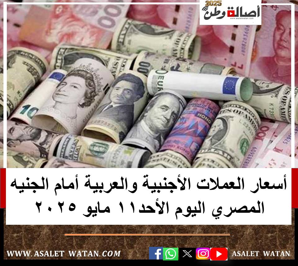 أسعار العملات الأجنبية والعربية أمام الجنيه المصري اليوم الأحد11 مايو 2025