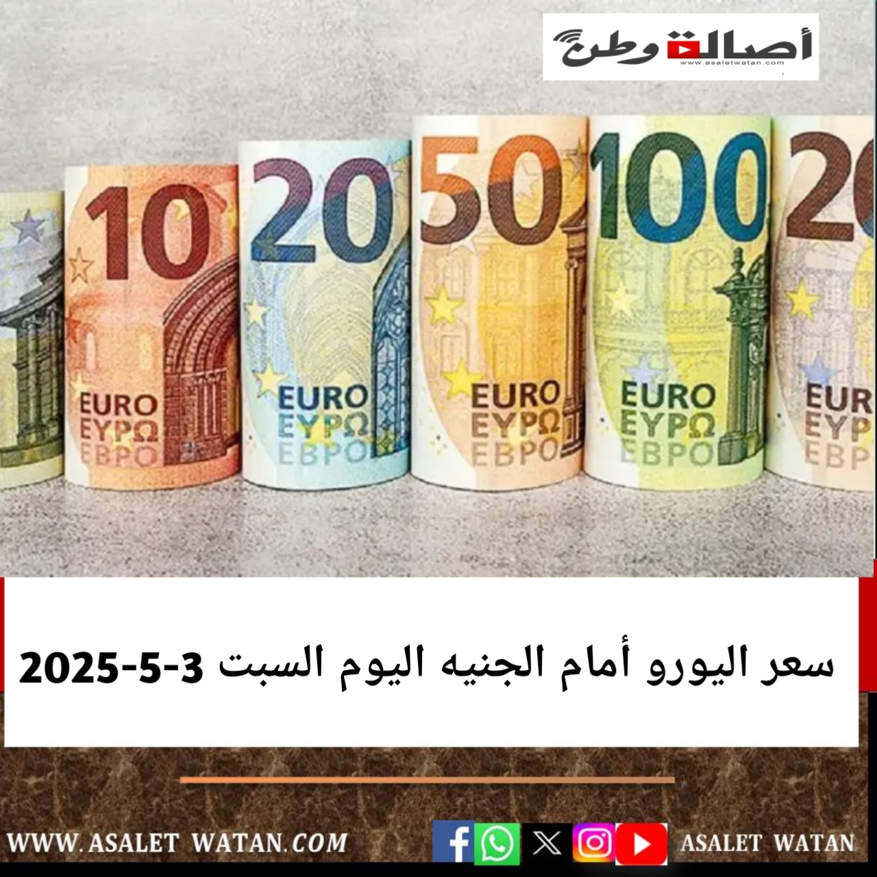 سعر اليورو أمام الجنيه اليوم السبت 3-5-2025