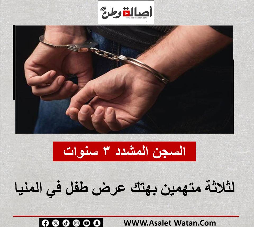 السجن المشدد 3 سنوات لثلاثة متهمين بهتك عرض طفل في المنيا