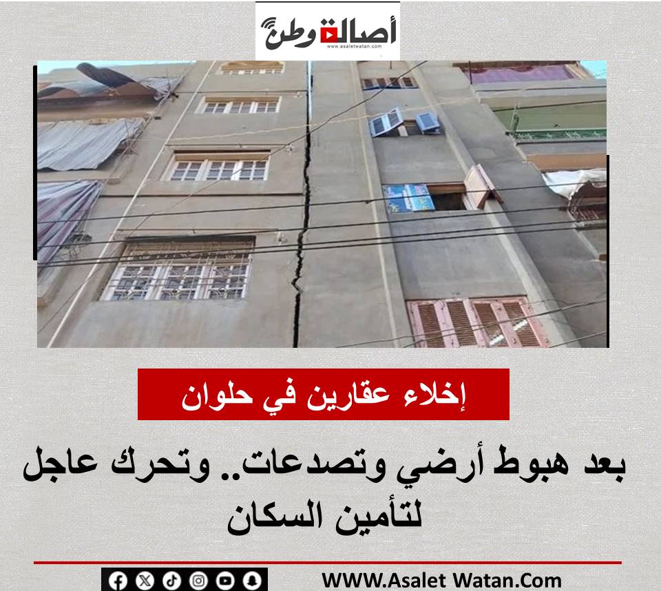 إخلاء عقارين في حلوان بعد هبوط أرضي وتصدعات.. وتحرك عاجل لتأمين السكان