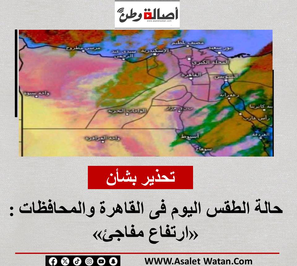 تحذير بشأن حالة الطقس اليوم فى القاهرة والمحافظات : «ارتفاع مفاجئ»