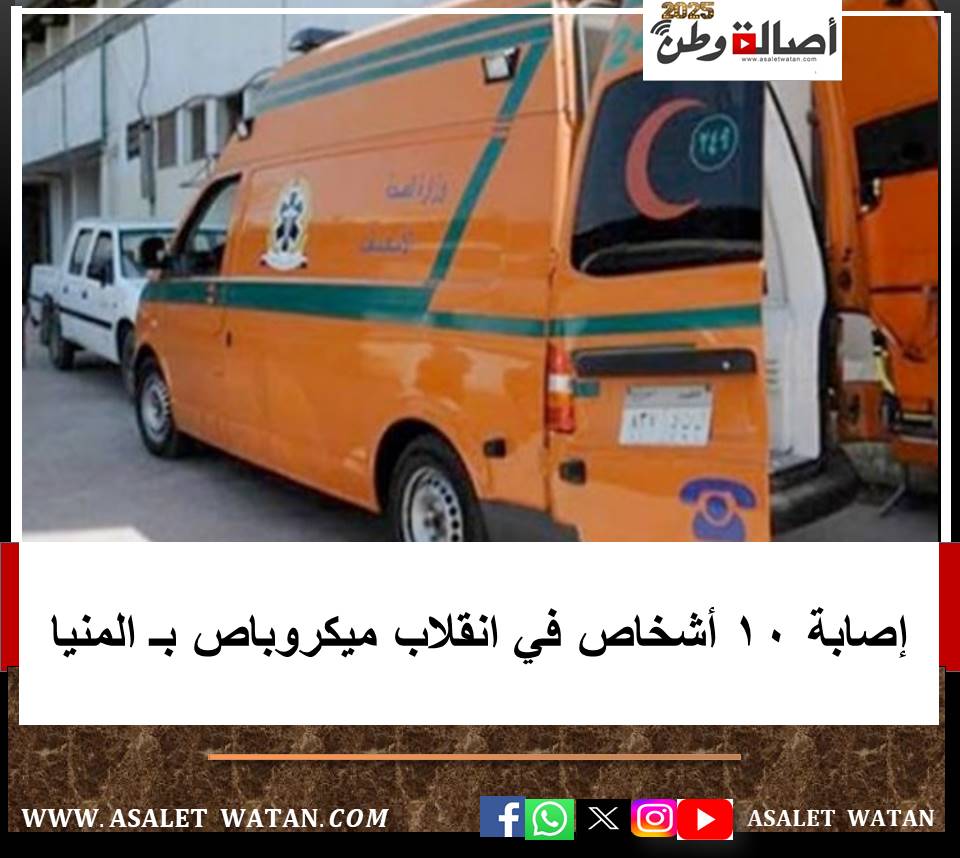 إصابة 10 أشخاص في انقلاب ميكروباص بـ المنيا