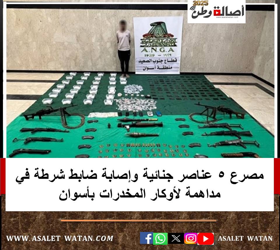مصرع 5 عناصر جنائية وإصابة ضابط شرطة في مداهمة لأوكار المخدرات بأسوان
