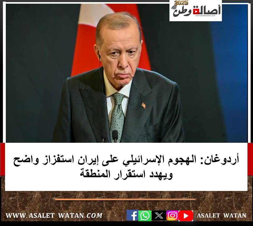 أردوغان: الهجوم الإسرائيلي على إيران استفزاز واضح ويهدد استقرار المنطقة