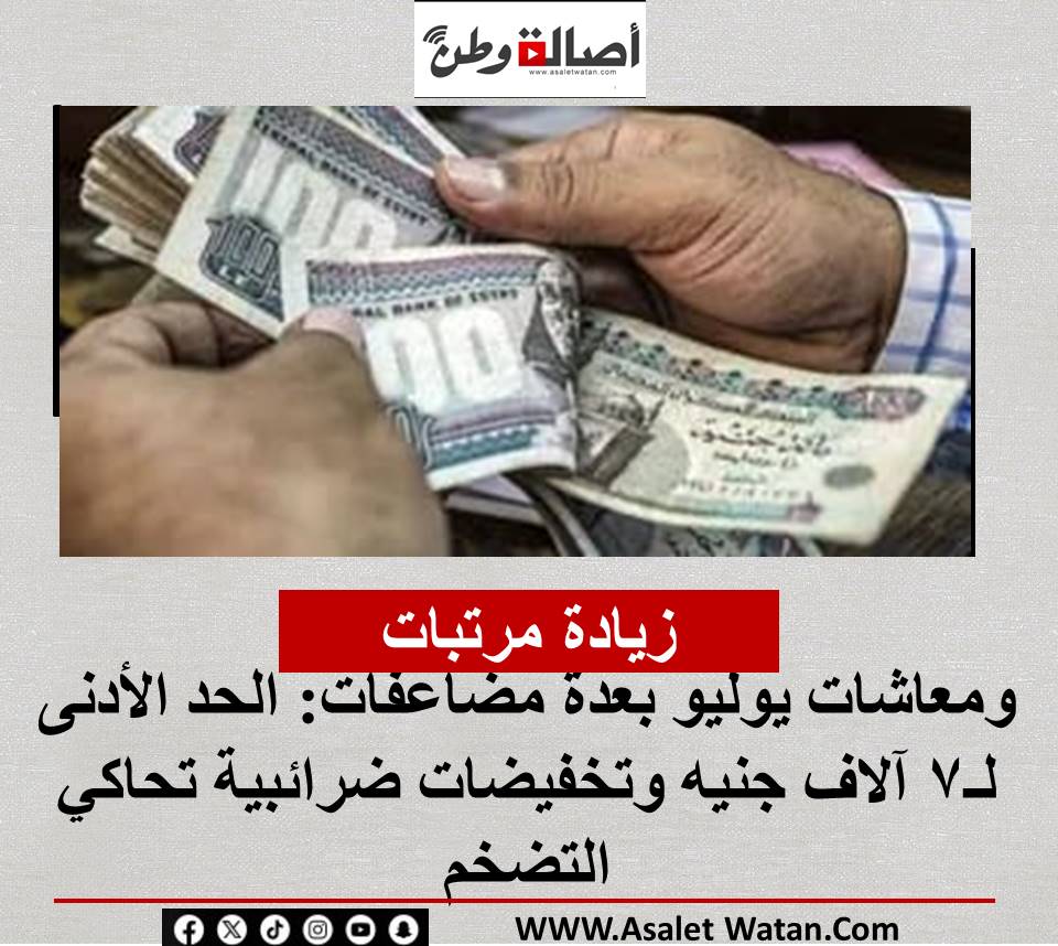 زيادة مرتبات ومعاشات يوليو بعدة مضاعفات: الحد الأدنى لـ7 آلاف جنيه وتخفيضات ضرائبية تحاكي التضخم