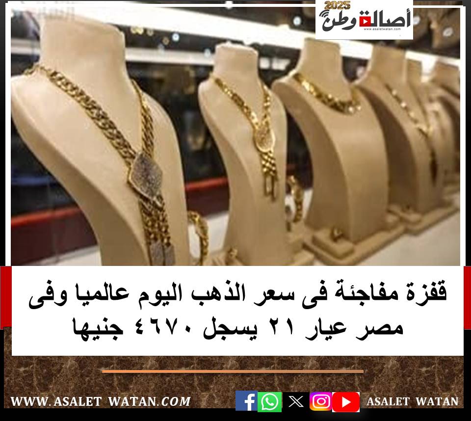 قفزة مفاجئة فى سعر الذهب اليوم عالميا وفى مصر عيار 21 يسجل 4670 جنيها