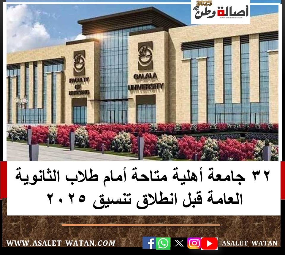 32 جامعة أهلية متاحة أمام طلاب الثانوية العامة قبل انطلاق تنسيق 2025