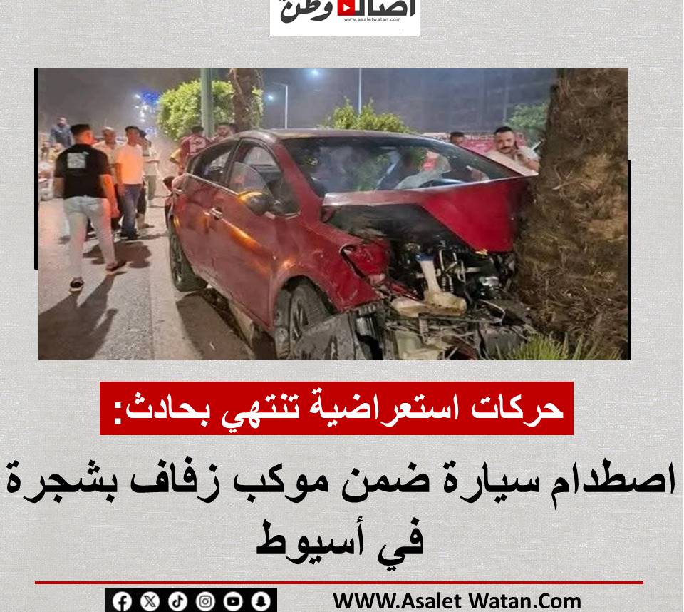 حركات استعراضية تنتهي بحادث: اصطدام سيارة ضمن موكب زفاف بشجرة في أسيوط