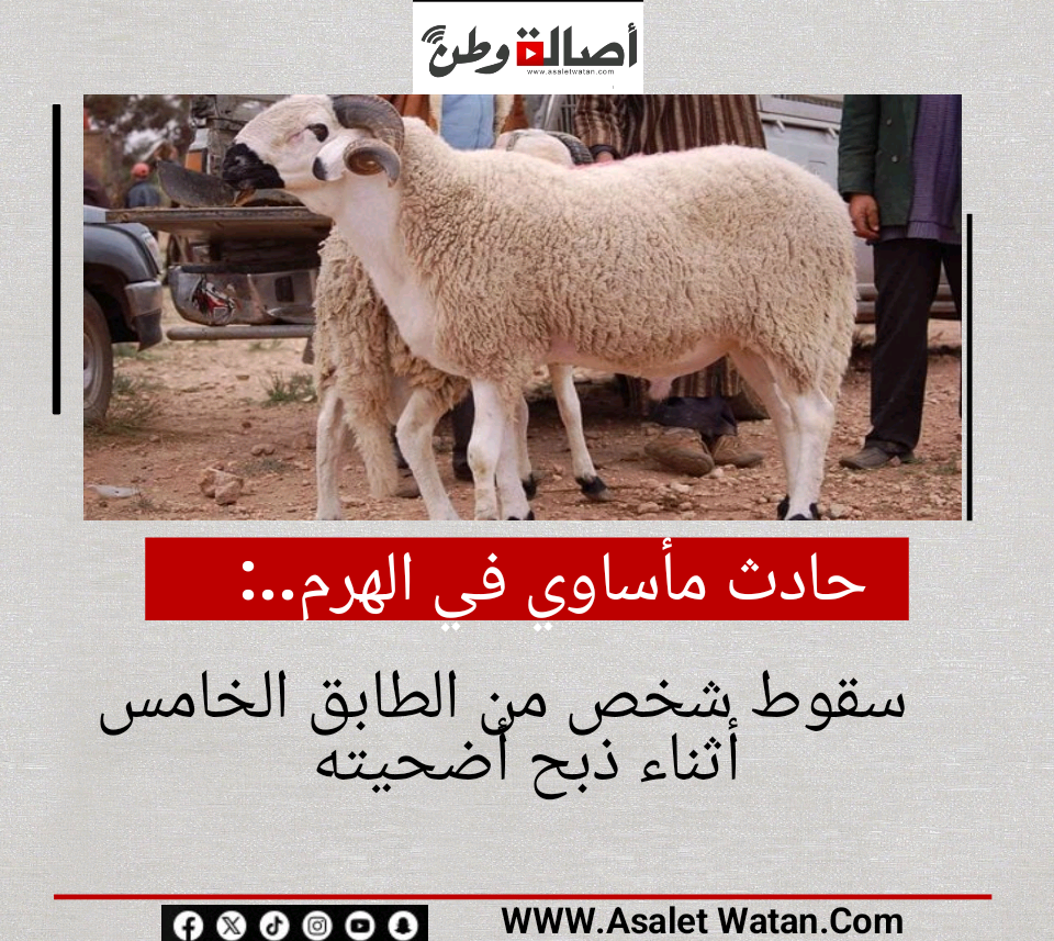 حادث مأساوي في الهرم.. سقوط شخص من الطابق الخامس أثناء ذبح أضحيته