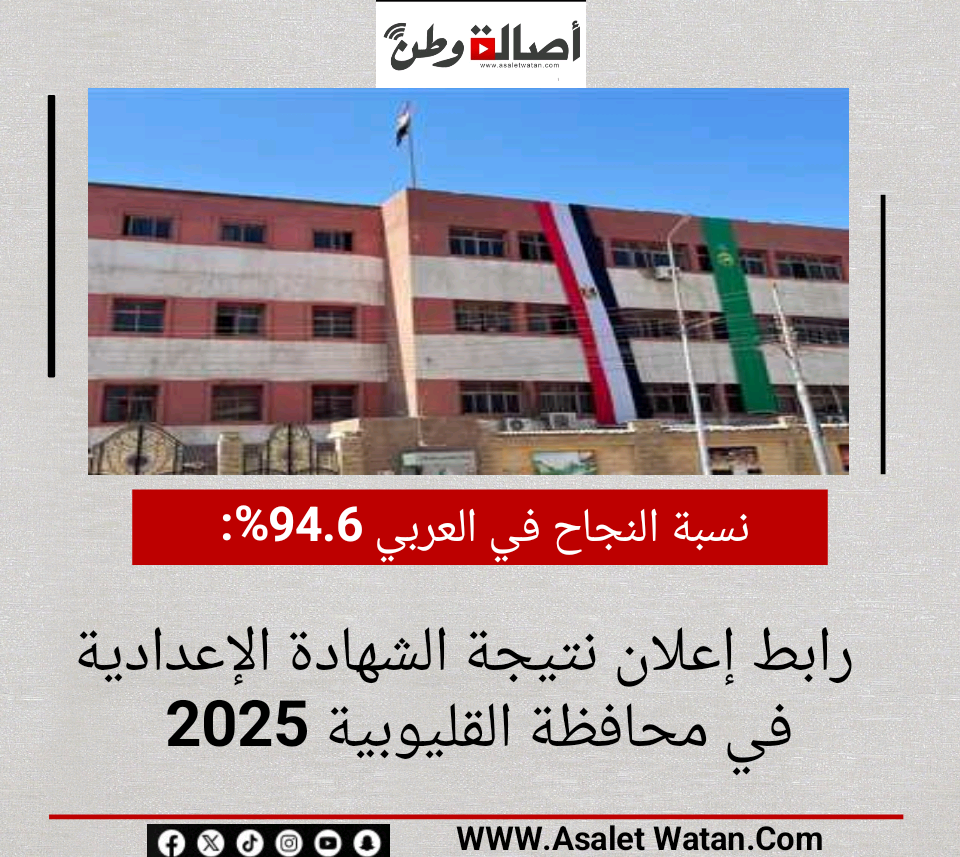 نسبة النجاح في العربي 94.6%.. رابط إعلان نتيجة الشهادة الإعدادية في محافظة القليوبية 2025