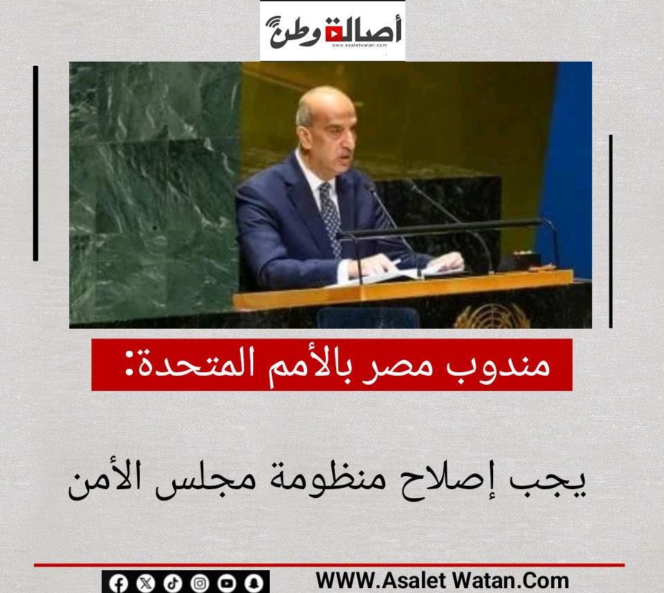 مندوب مصر بالأمم المتحدة: يجب إصلاح منظومة مجلس الأمن