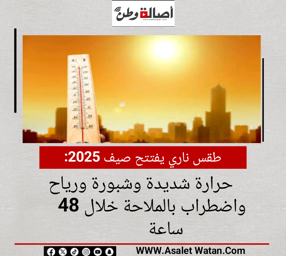 طقس ناري يفتتح صيف 2025: حرارة شديدة وشبورة ورياح واضطراب بالملاحة خلال 48 ساعة