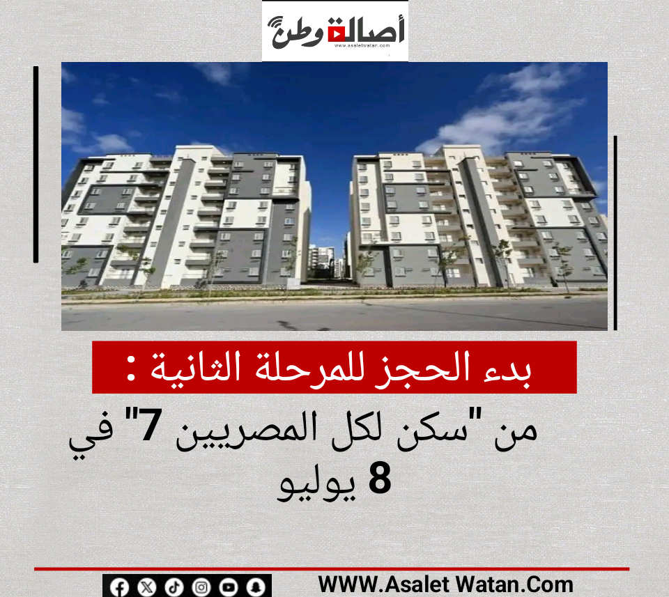 بدء الحجز للمرحلة الثانية من “سكن لكل المصريين 7” في 8 يوليو