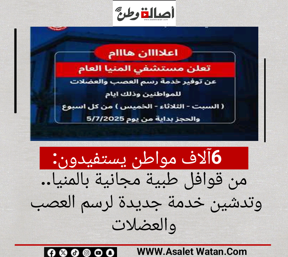 6 آلاف مواطن يستفيدون من قوافل طبية مجانية بالمنيا.. وتدشين خدمة جديدة لرسم العصب والعضلات