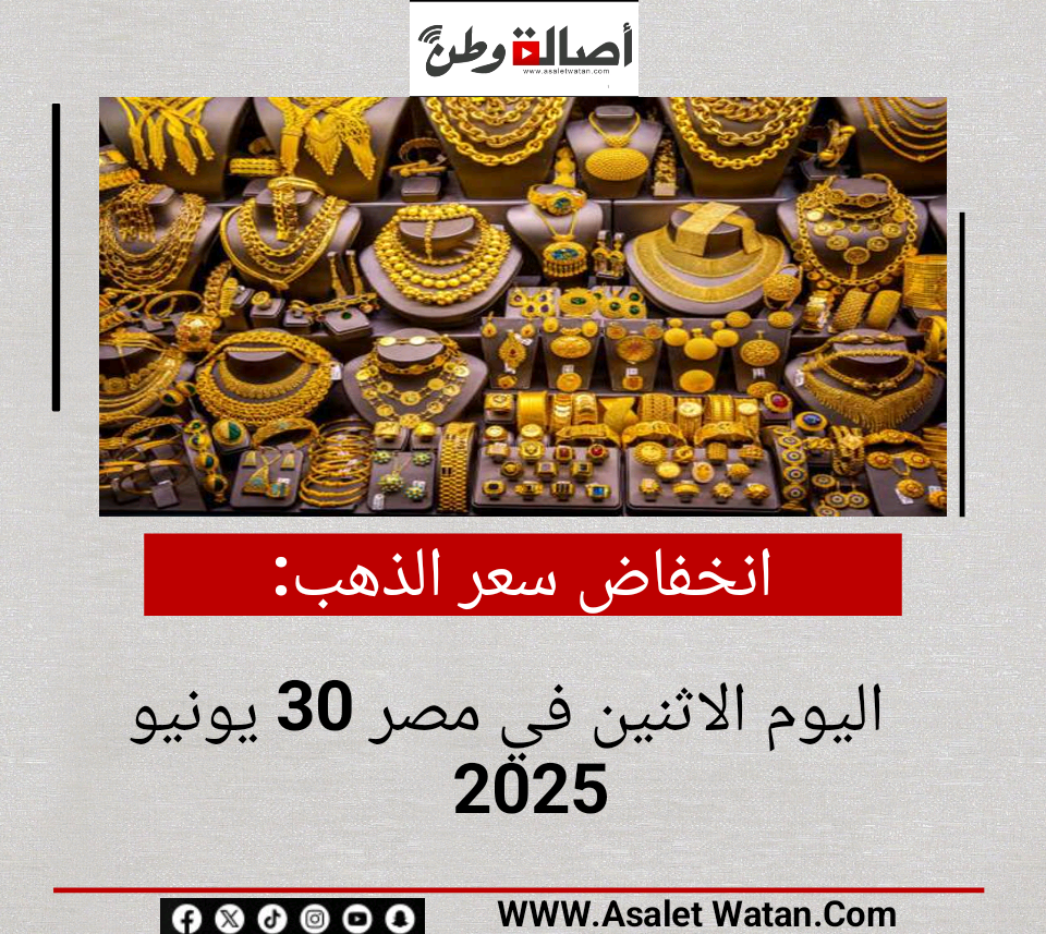 انخفاض سعر الذهب اليوم الاثنين في مصر 30 يونيو 2025