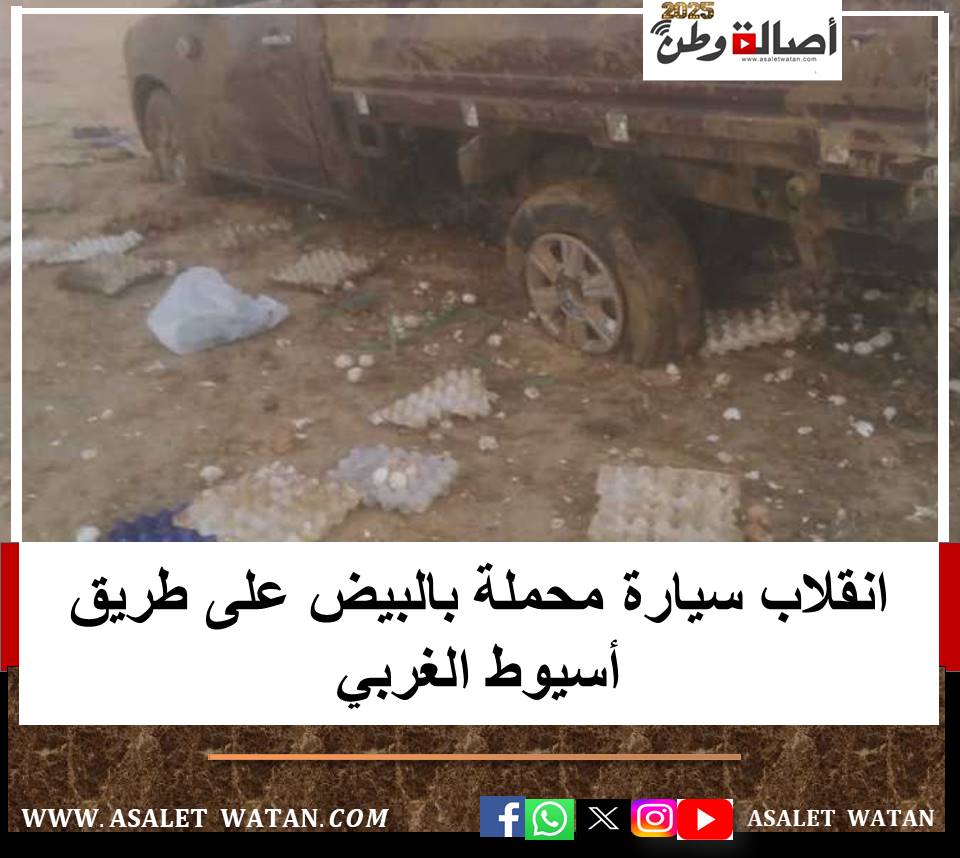 انقلاب سيارة محملة بالبيض على طريق أسيوط الغربي