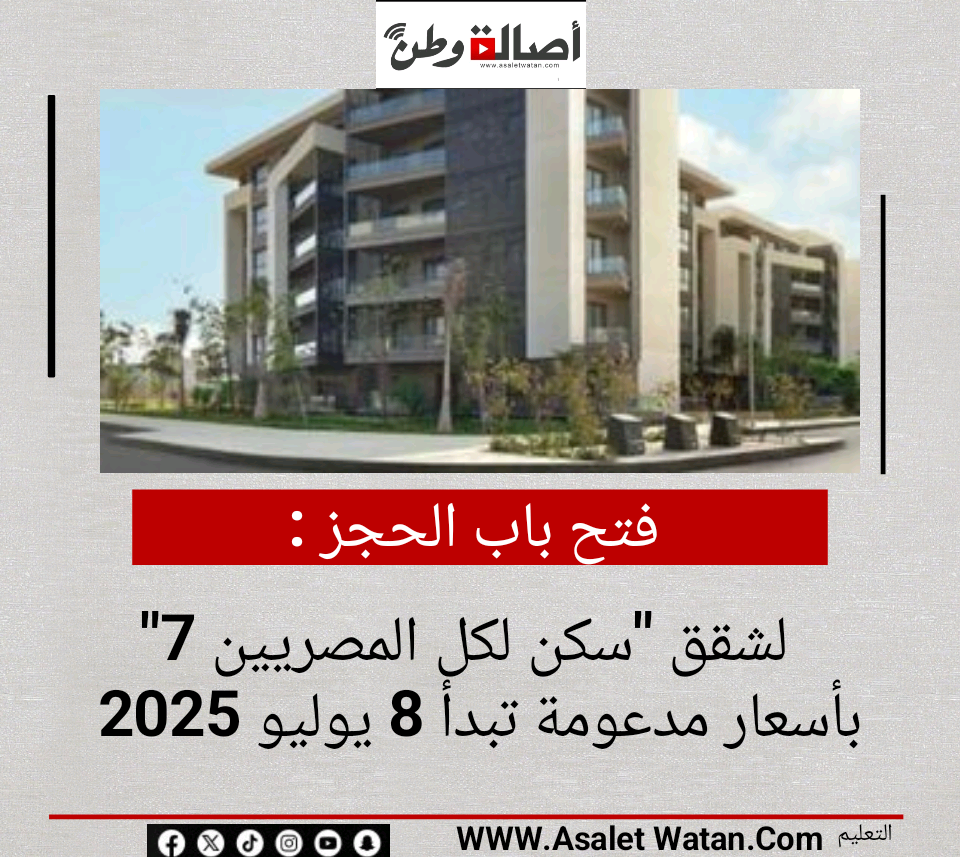 فتح باب الحجز لشقق “سكن لكل المصريين 7” بأسعار مدعومة تبدأ 8 يوليو 2025