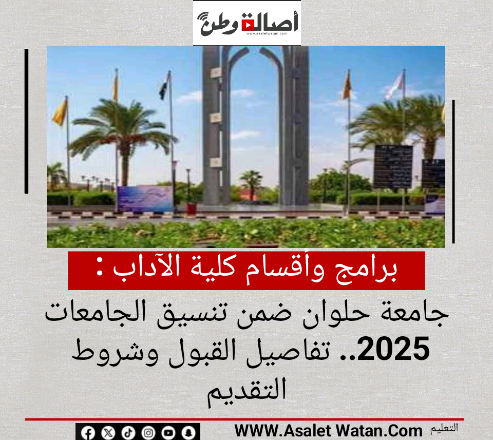 برامج وأقسام كلية الآداب جامعة حلوان ضمن تنسيق الجامعات 2025.. تفاصيل القبول وشروط التقديم