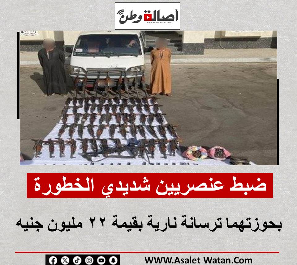 ضبط عنصريين شديدي الخطورة بحوزتهما ترسانة نارية بقيمة 22 مليون جنيه